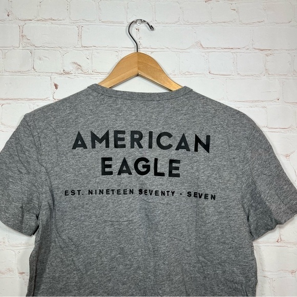 American Eagle Shirt Mens Small Gray Short Sleeve Spell Out Logo T Shirt - Picture 8 of 10
